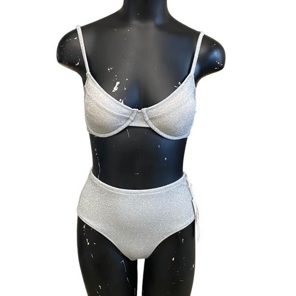 Good American 2pc Silver Metallic Swim Suit Bikini - Picture 1 of 9